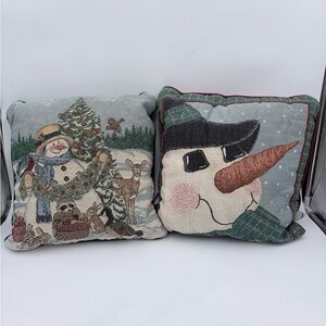 Riverdale Christmas Snowman Tapestry Throw Pillows Frosty Deer Woodland Friends